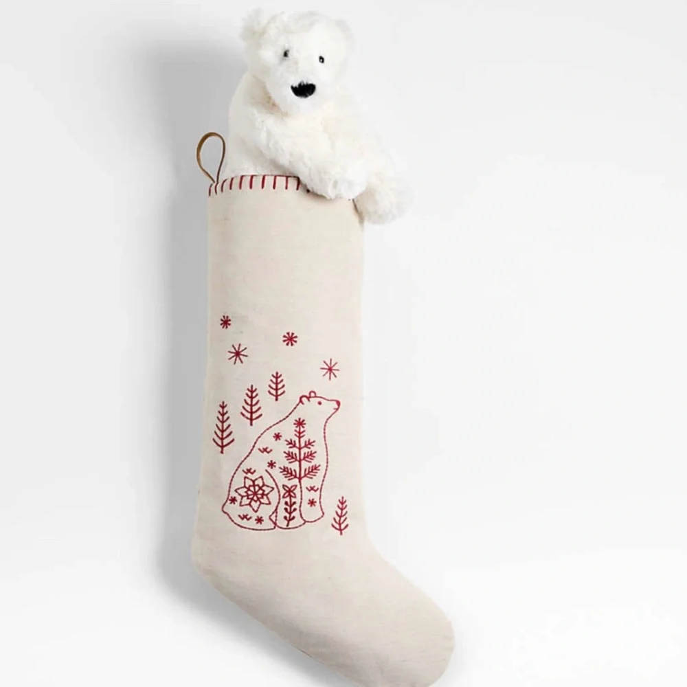 Crake & Kids  Bear Linen Kids Christmas Stocking